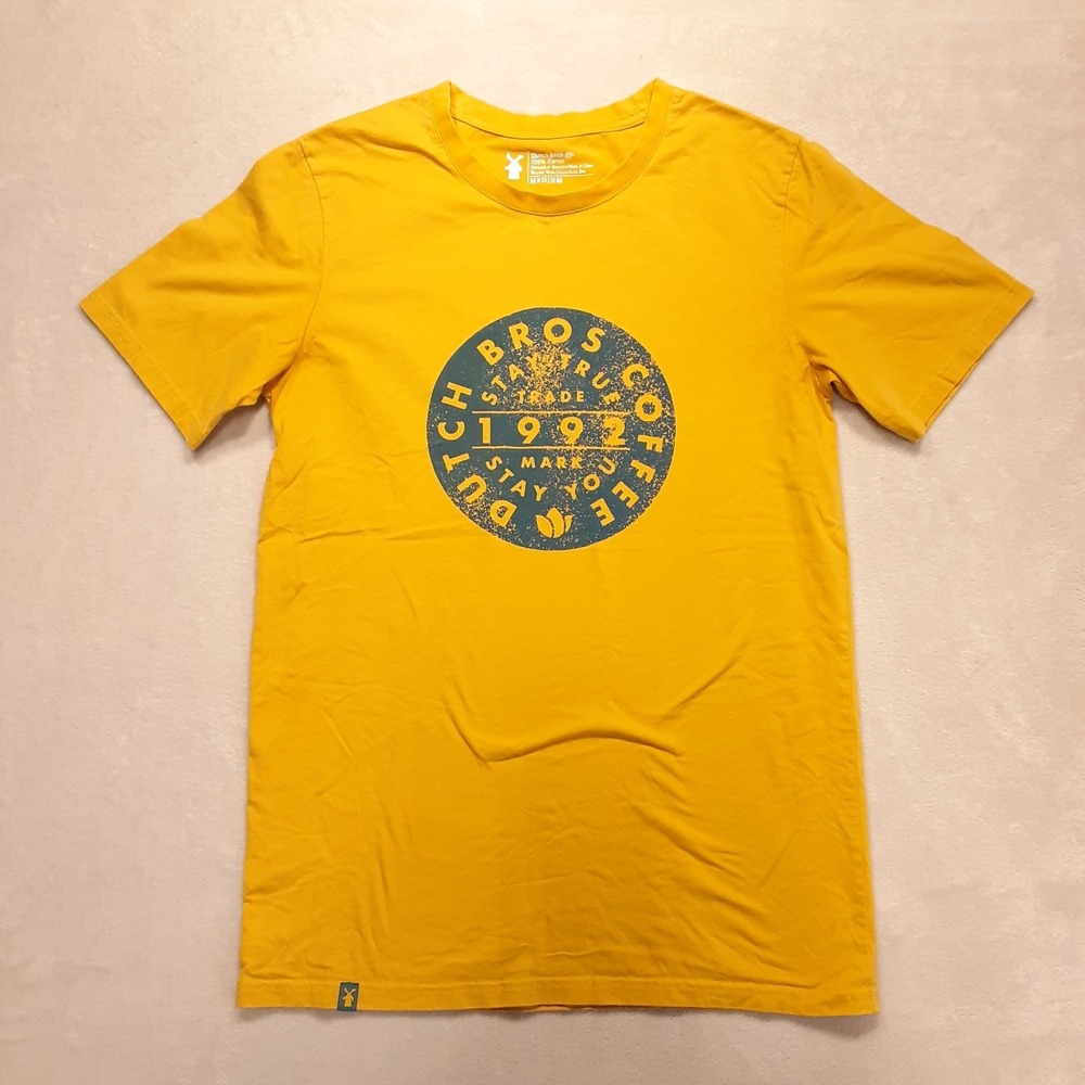 Dutch Bros coffee Mens "Stay True, Stay You" Graphic T-Shirt Med. Yellow Cotton